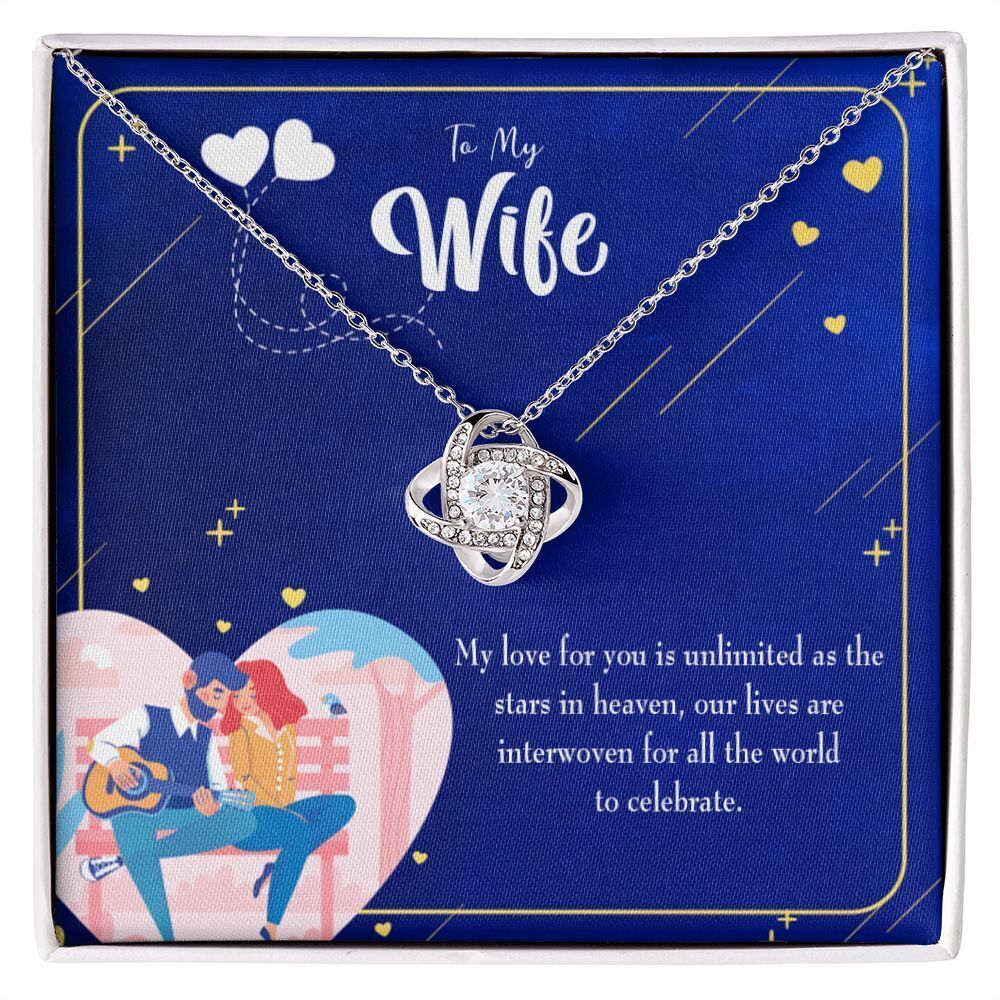 Wife Unlimited Love Infinity Knot CZ Necklace Silver Tone Standard Box